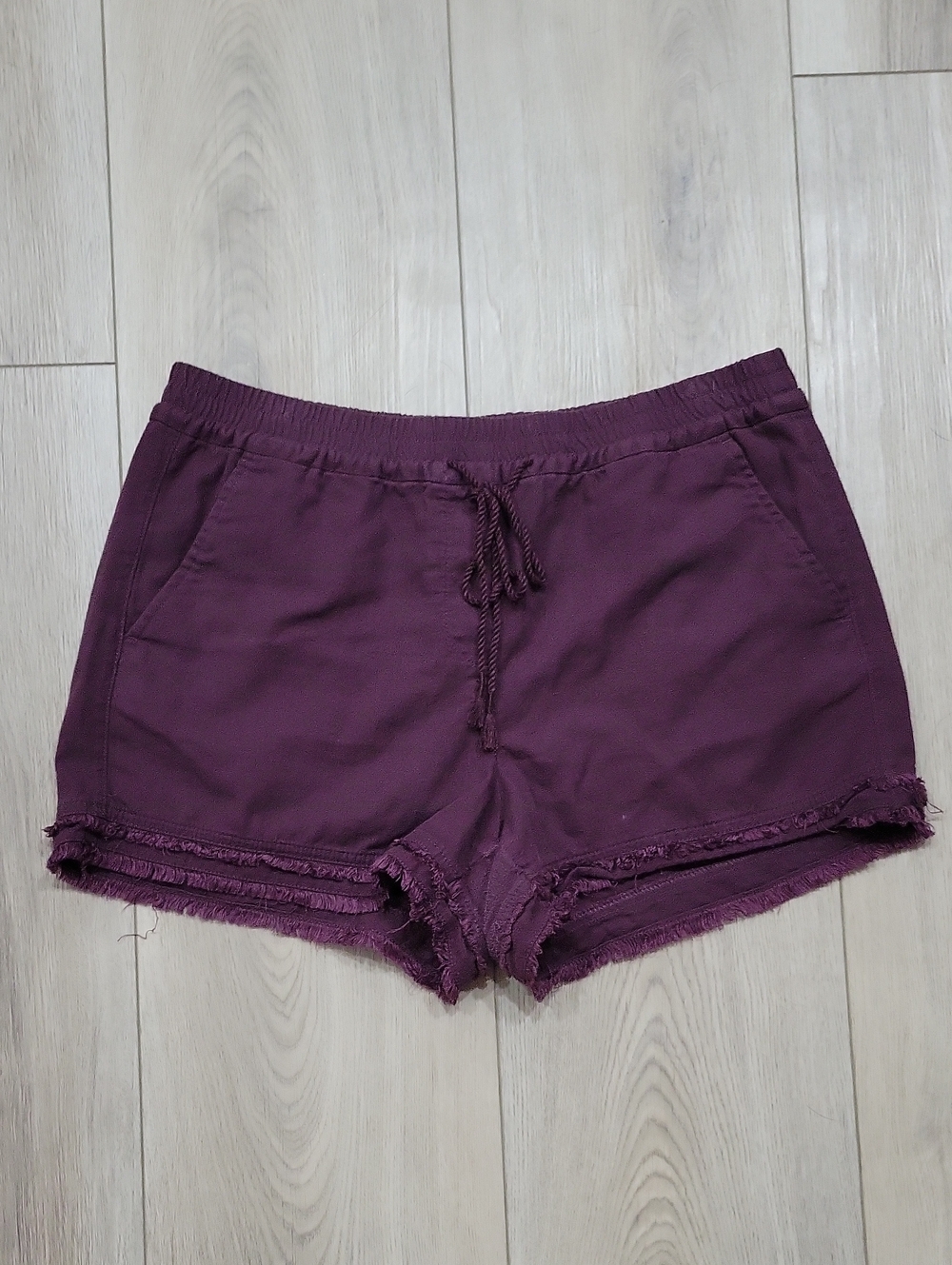 LOFT Plum Drawstring Fringe-Hem Athletic Shorts